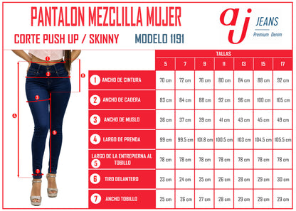 Pantalón De Mezclilla Para Mujer Push Up / Skinny Mod 1191